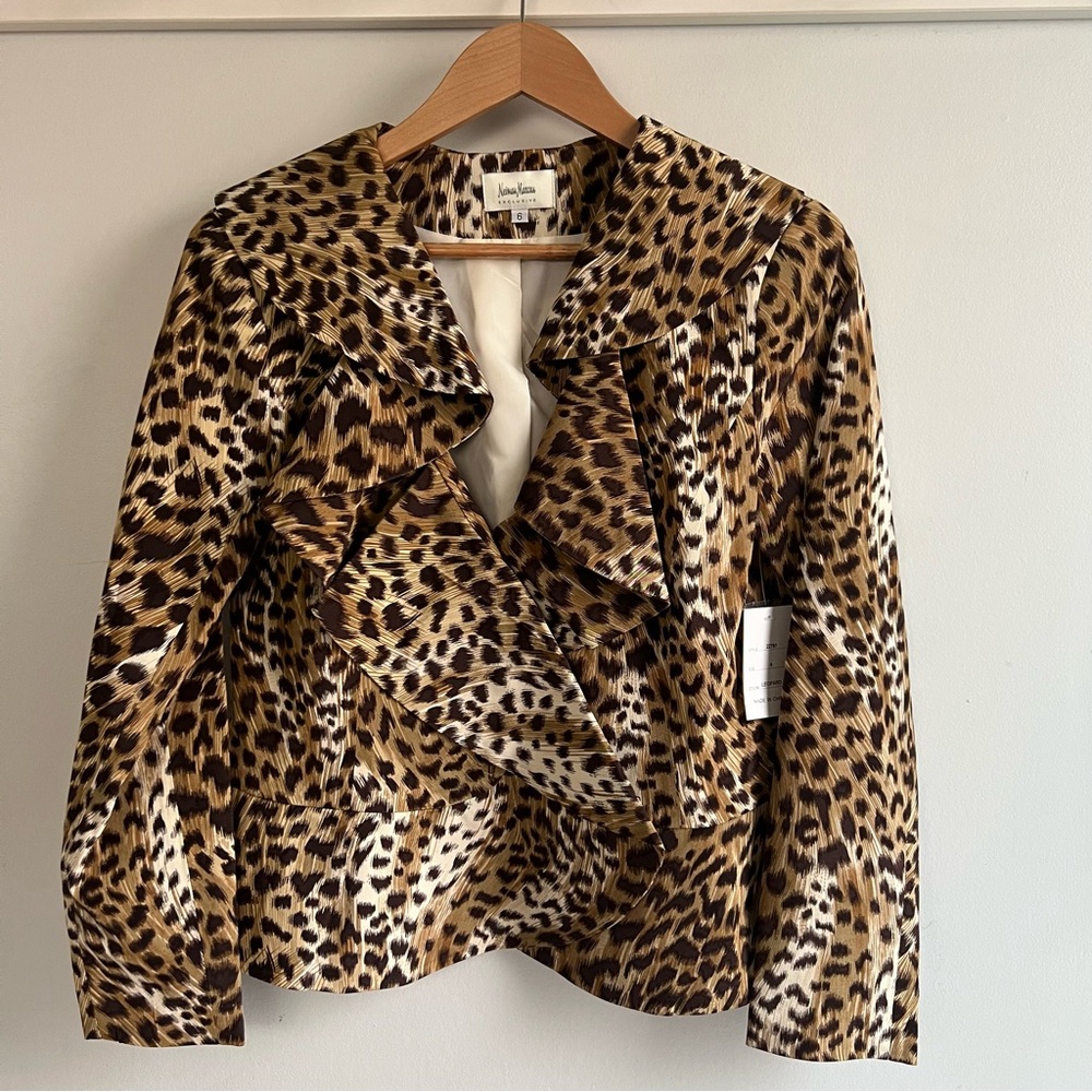 Neiman Marcus Leopard Print Silk Blazer